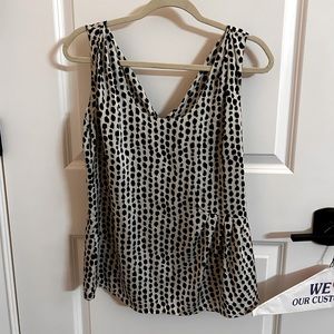 Ann Taylor Black and Ivory Spotted Tie-back Tank Top
